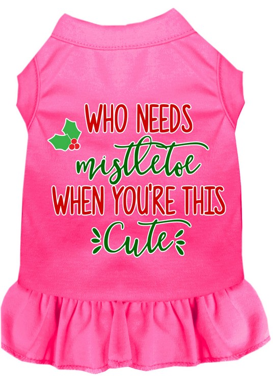 Who Needs Mistletoe Screen Print Dog Dress Bright Pink XL